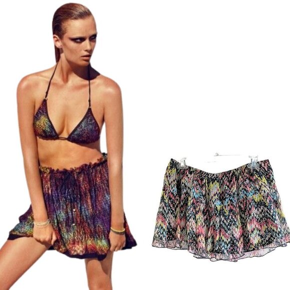 Vintage Y2K HANNE BLOCH 100% Silk Ruffle Low Rise Mini Skirt Swim Cover Up Sz S - Picture 1 of 9